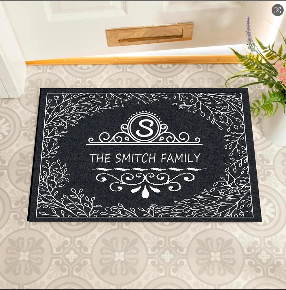 Leaves Wreath Doormat Personalized Initial Family Name Monogram Customize Door Mat Non-Slip Rubber Floor Mat Indoor Entrance Rug
