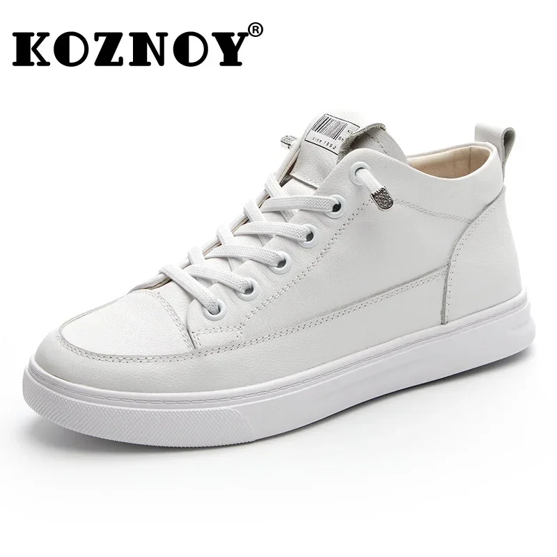 Koznoy 2.5cm Natural Genuine Leather Boots Moccasins Autumn Motorcycle Women Spring Ladies Fashion Ankle Booties Chimney Shoes