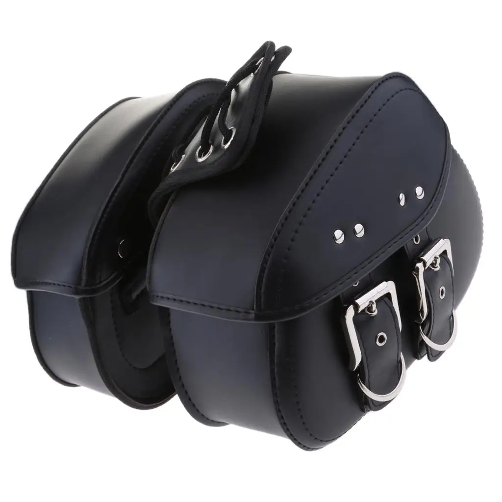 Motorcycle Saddle Bags Two Black Leather Panniers PU Leather