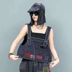 2024 Summer Heavy Industry Hand Embroidered Fabric Strap Vest Women Fashion Vest LX1817