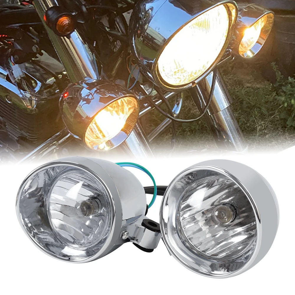 2Pcs Chrome Universal Motorcycle Front Headlight Fog Light Lamp Spotlight for Motorcycles Assemblie Lamp Fog Light Lamp