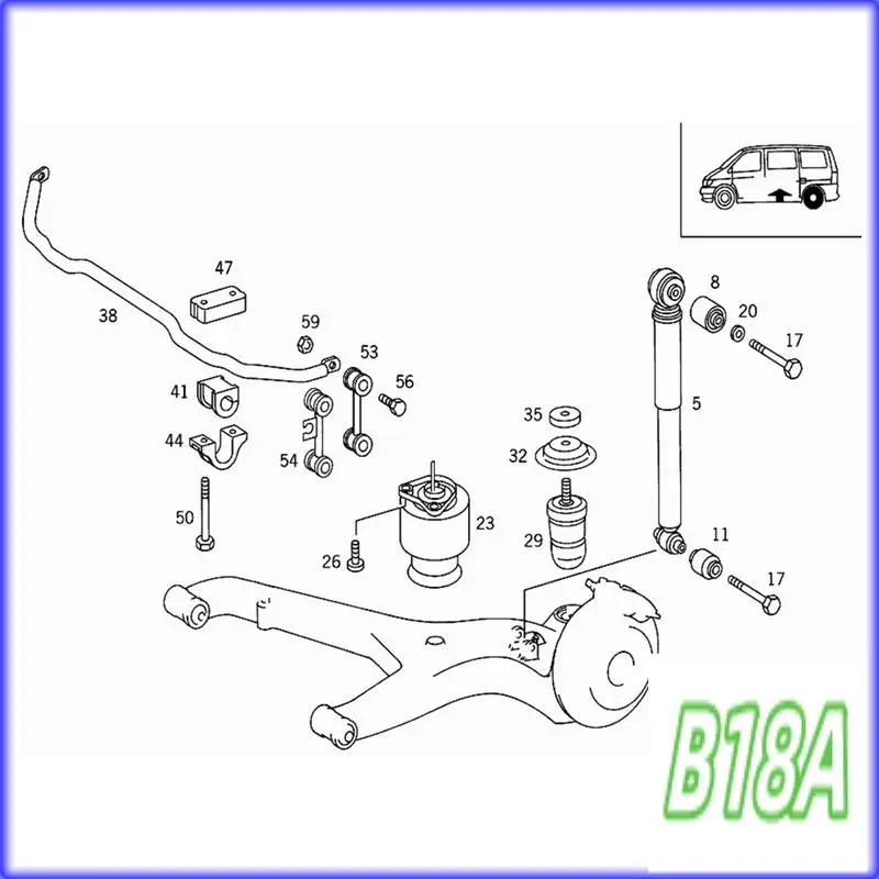

H5-A6383280501 Rear Air Bag Suspension Absorber For Benz V-Class 200 230 280 W638 1996-2003 Air Suspension Repair Parts
