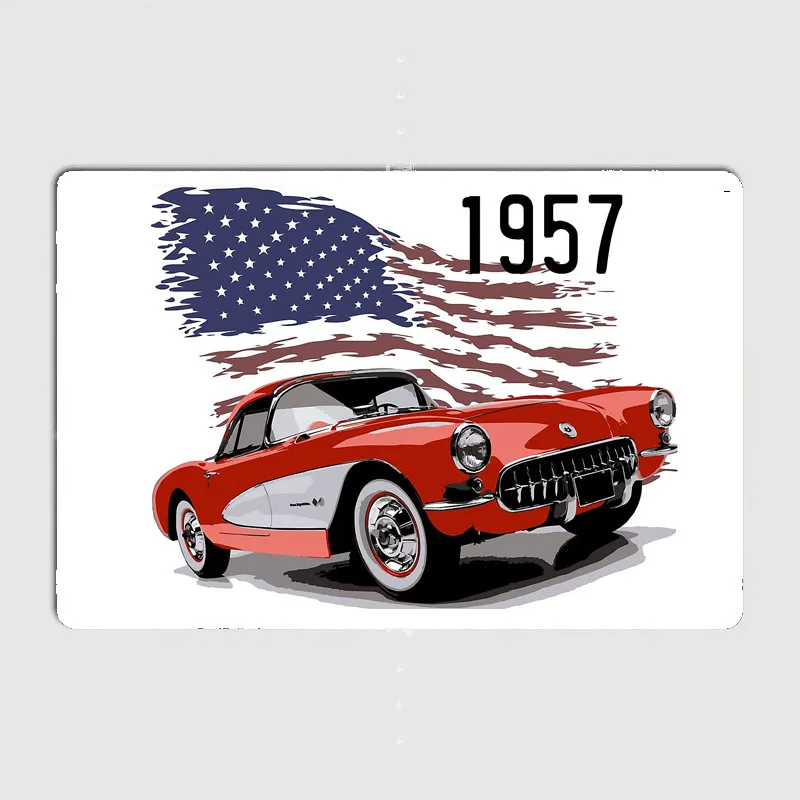 1957 Corvette USA Posters Metal Sign Poster Garage Living Room Cinema Living Custom Tin Vintage Home Decor