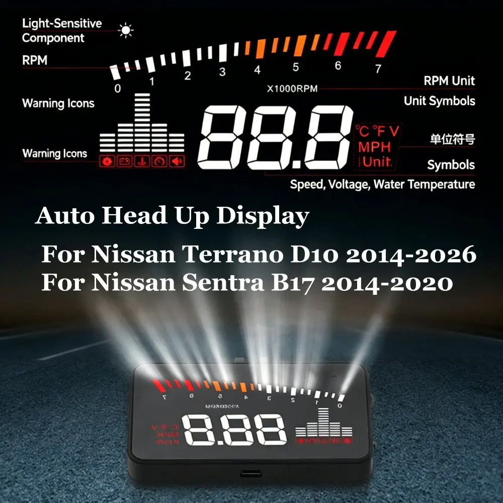 Car Head Up Display For Nissan Terrano D10 Sentra B17 2014-2026 HUD Windshield Projector Accessories Speedometer Odometer RPM - view 3