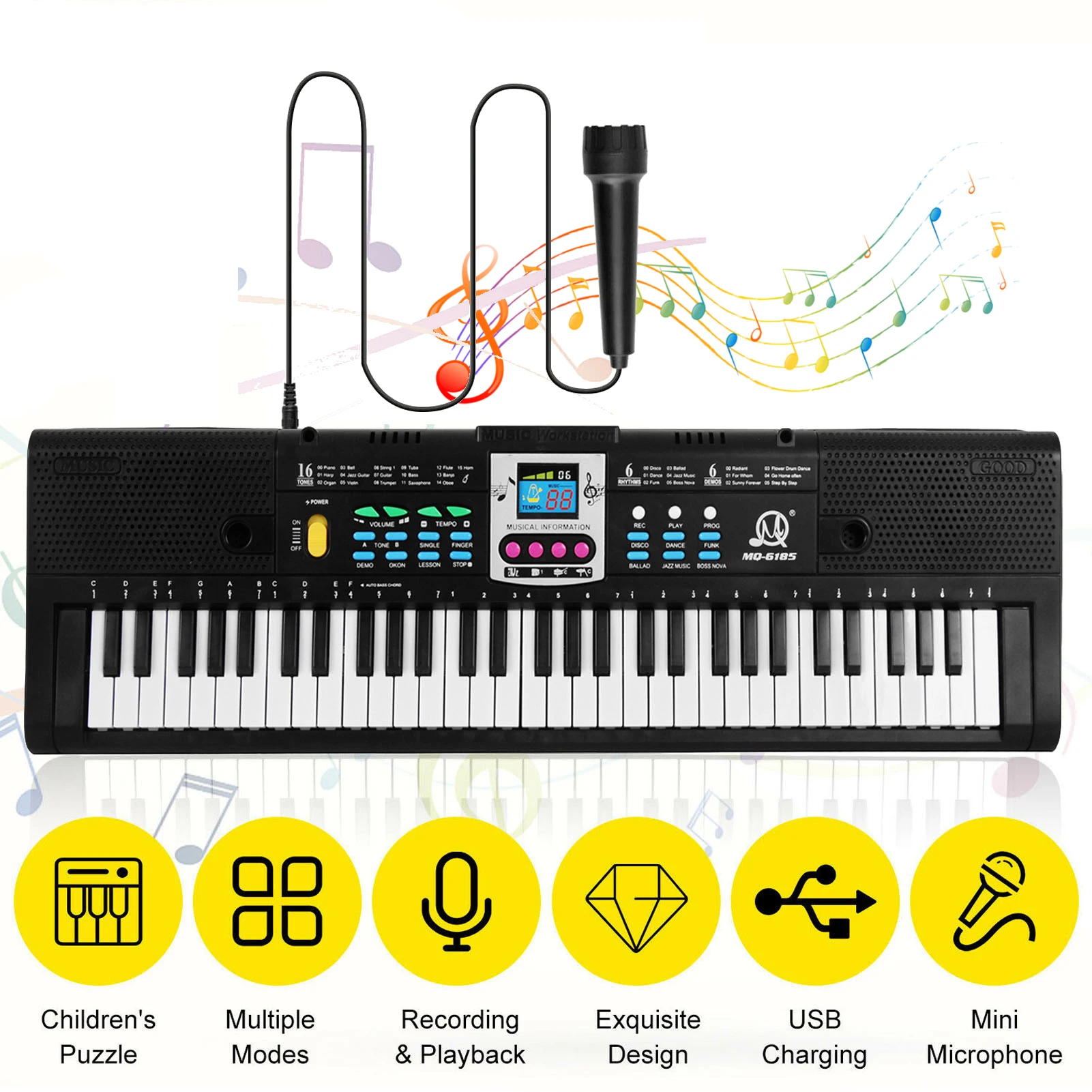 61 Keys Digital Electronic Keyboard Kids Multifunctional Electric Piano for Piano Student with Microphone Musical Instrument