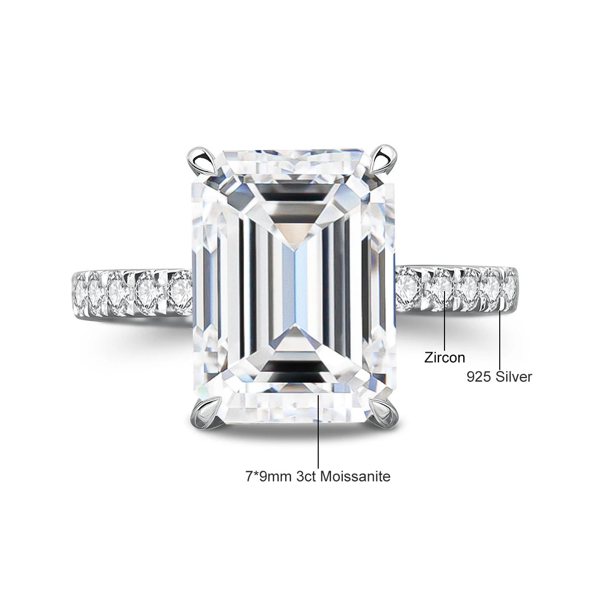Klassische 3-Karat-Moissanit-Ringe im Smaragdschliff für Damen, D-Farbe, VVS1, echtes 925er Sterlingsilber, Verlobungs-, Hochzeits- und Party-Schmuck. – Detail 1