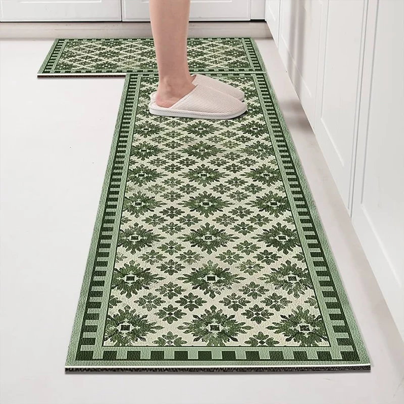 

Carpet for Kitchen Set Non-slip Oil-proof Floor Mat Pvc Leather Waterproof Foot Mats American Vintage Decoration Long Strip Rug