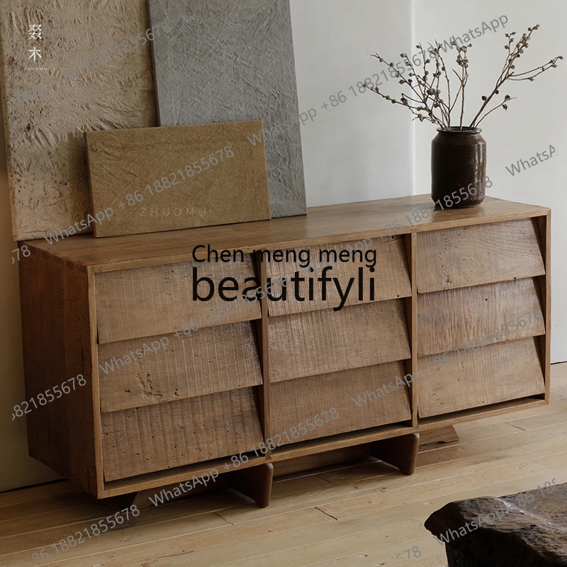 Solid Wood Nine-Drawer Cabinet Japanese Wabi-Sabi Style Storage Vintage Sideboard CabinetE5556