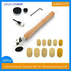 55Pcs 1Inch 2 Inch Bowl Sander Kit with Hook & Loop Sanding Discs Hardwood Handle Foam Buffer pad for Woodworking DIY Polishing