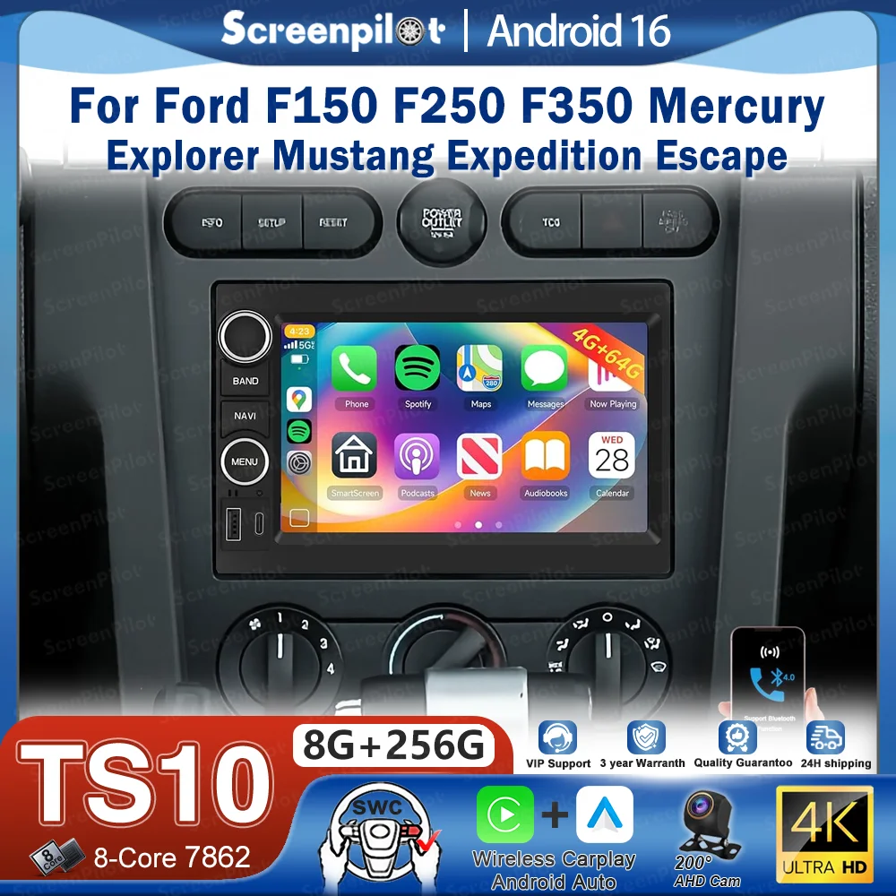 Radio para Auto Android 16 para Ford F150 F250 F350 Mercury Explorer Mustang Escape, Unidad Principal Estéreo, Reproductor Multimedia de Video, GPS, DVD
