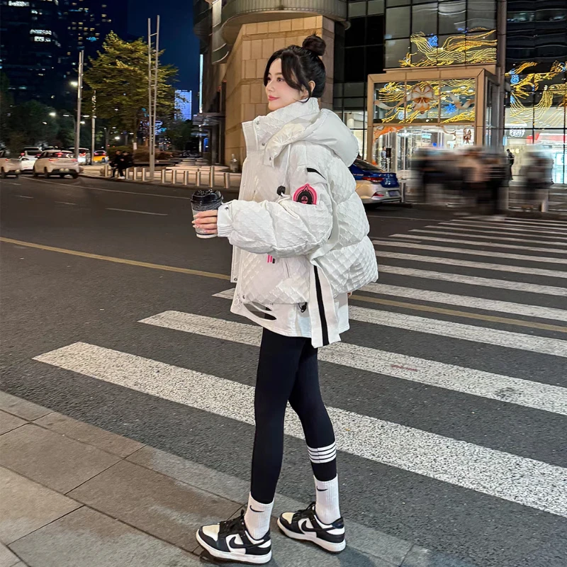 Piumino corto da donna con colletto ad aletta rimovibile, top imbottito caldo, street style, giacca leggera, novità, autunno, inverno, 2024