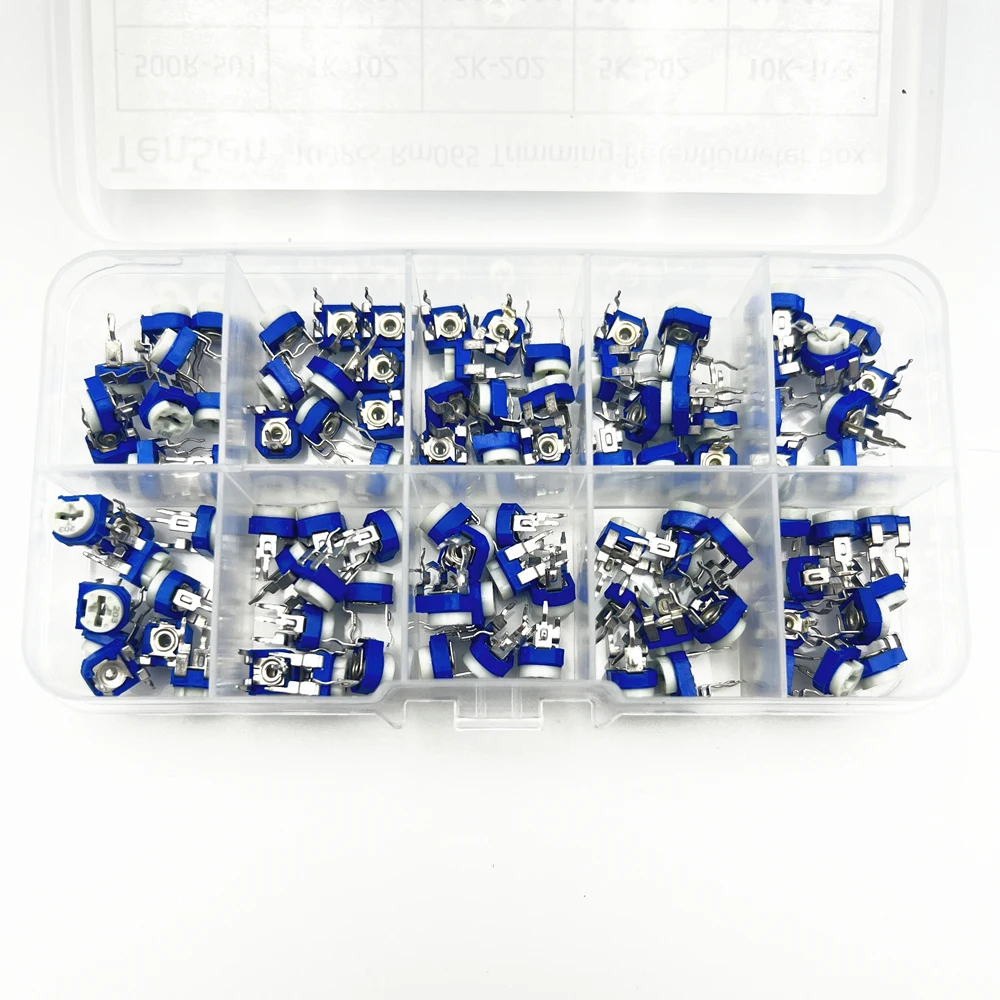 100 Stks/doos Rm065 Koolstoffilm Horizontale Trimpot Potentiometer Assortiment Kit 10 Waarden Variabele Weerstand 500r 1K 2K 5K 10K -1M