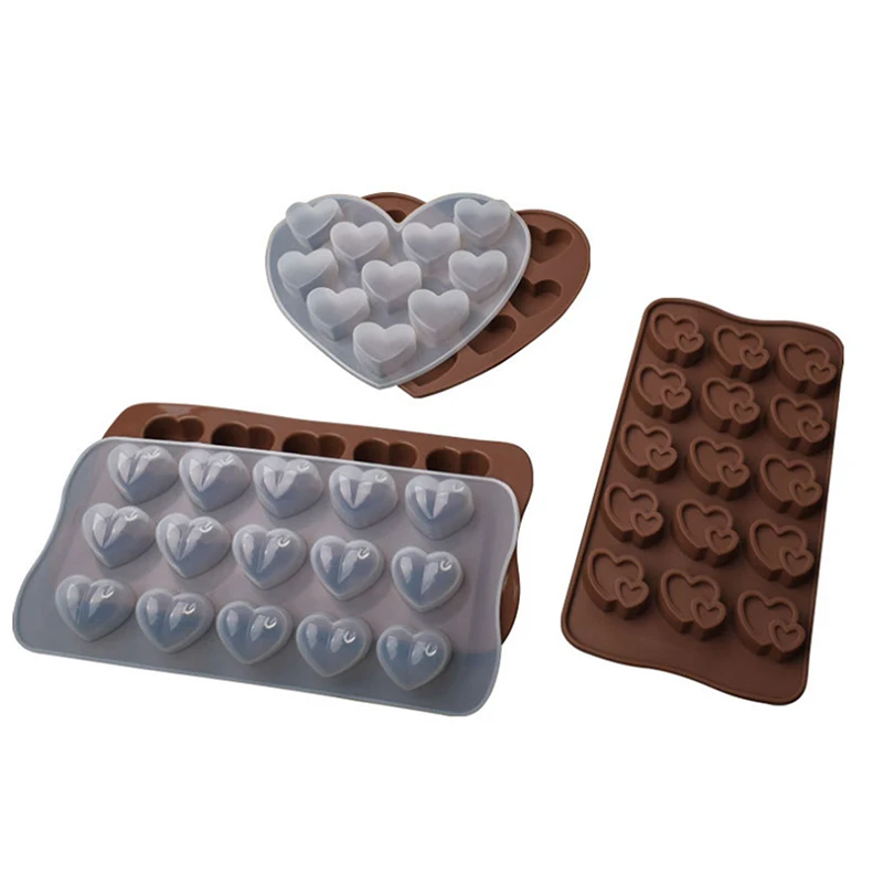 15/10Cavity Diamond Heart Silicone Chocolate Mold DIY Cake Accessories Molds Kitchen Ice Cube Biscuit Pastry Manual Baking Mould