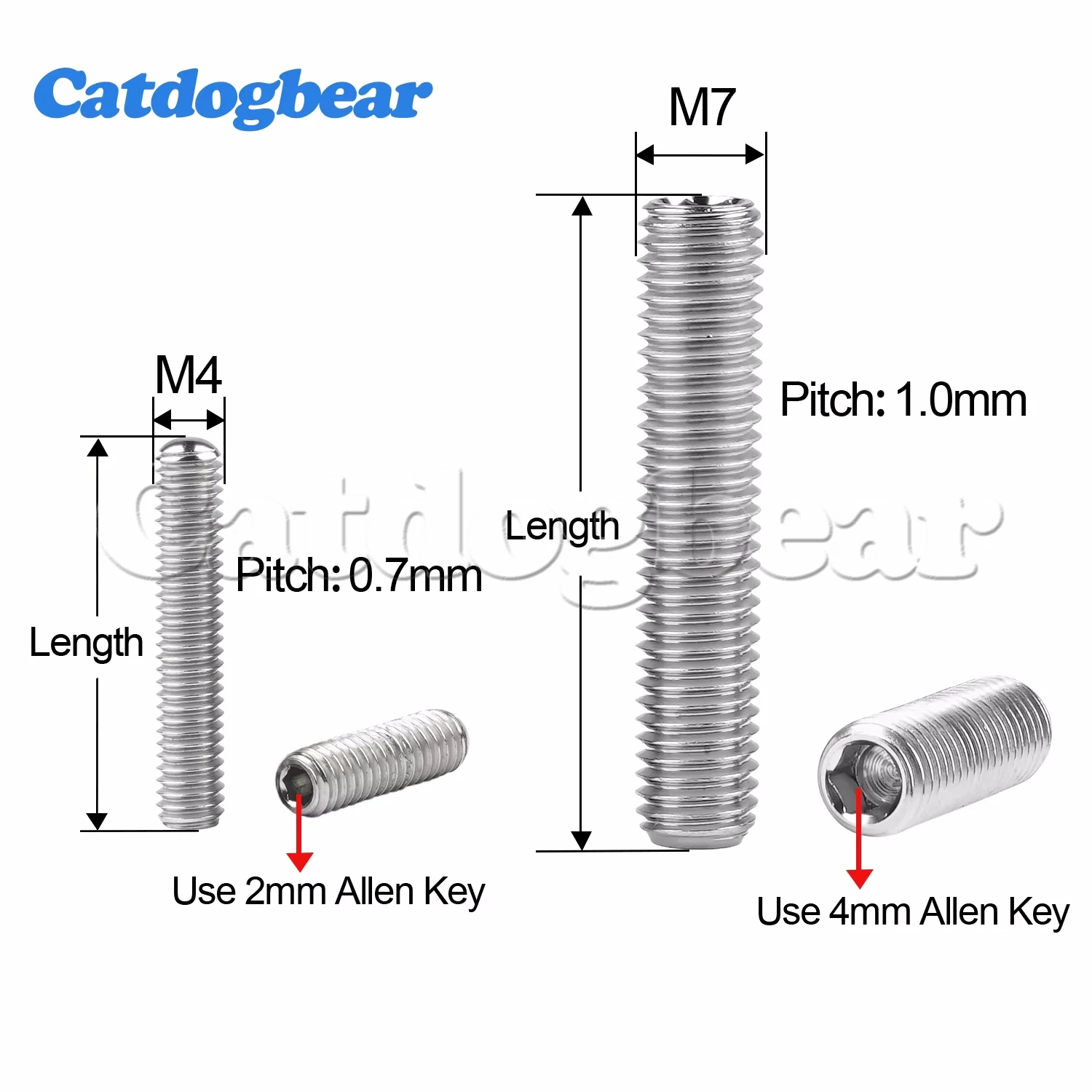 Catdogbear 티타늄 티타늄 볼트, 육각 소켓 헤드 캡, 나사 끝, 헤드리스 볼트, M4, M7, 길이 8mm ~ 50mm