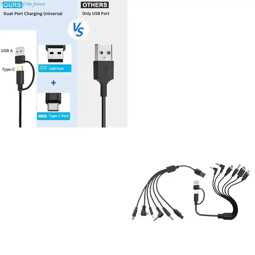 6 Port USB Charging Cord Multiple Interfaces Charging Cord Multifunctional Charging Cable for Simultaneous Power Delivery E65A