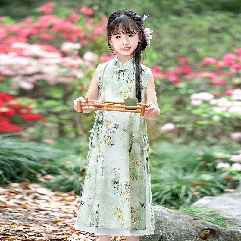 Girls' Hanfu Qipao Dress 2025 Summer Ancient Cheongsam Dress New Chinese Style Girls' Tang Dress Children's Princess Skirt LH603
