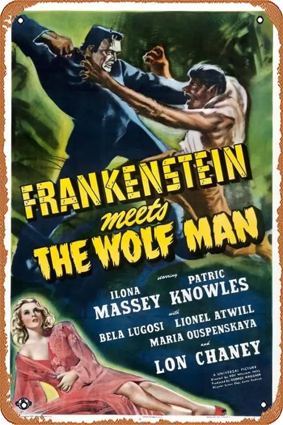 Frankenstein Meets the Wolf Man Movie Poster 8 x 12 Inches - Retro Vintage Metal Tin Sign for Home Bar Pub Garage Decor Movie Gi