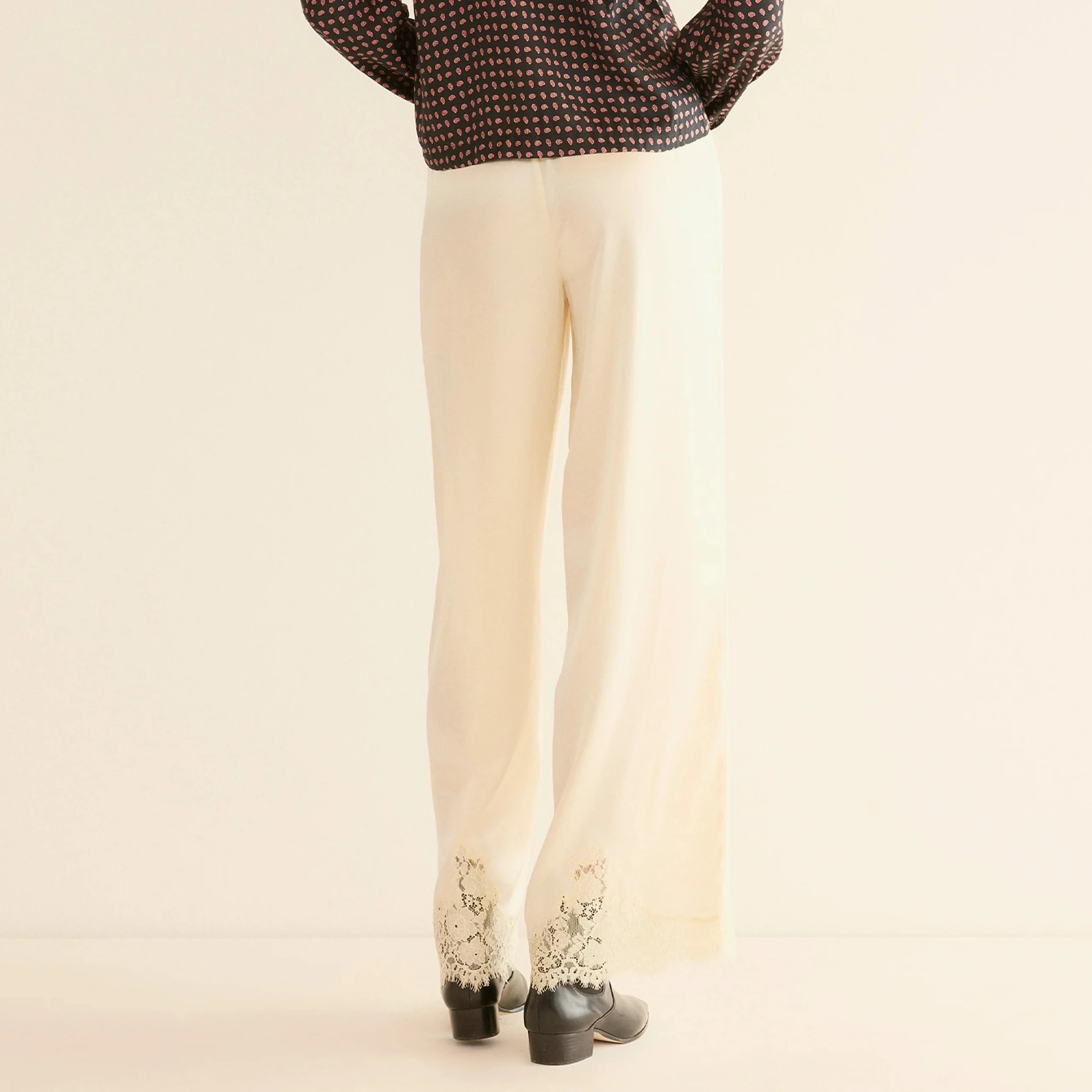 Calças soltas de retalhos de renda feminina de luxo moda casual cor sólida cintura elástica calças largas perna