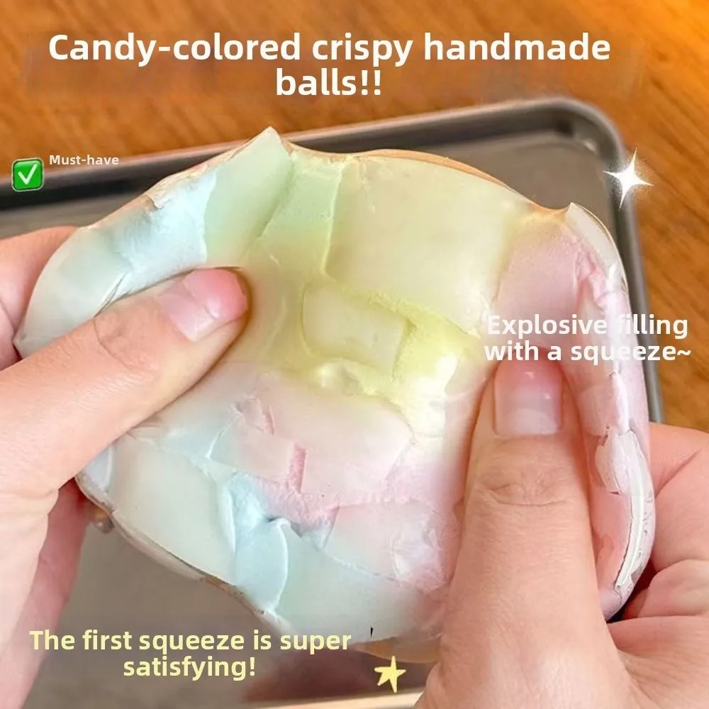 Soft Rainbow Crispy Balls Gradient Colors Stress Relief Squeeze Sensory Fidget Ball Reusable Shapeable Decompression Pinch Toy