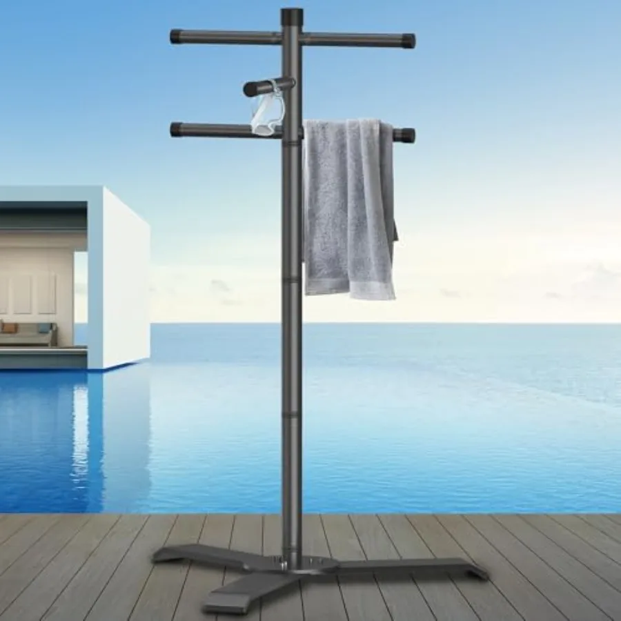

Pool Towel Rack Outdoor - Heavy Duty Alloy Steel Free Standing Holder with 5 Arms - 61" Outdoor Towel Rack for Hot Tub Accessor