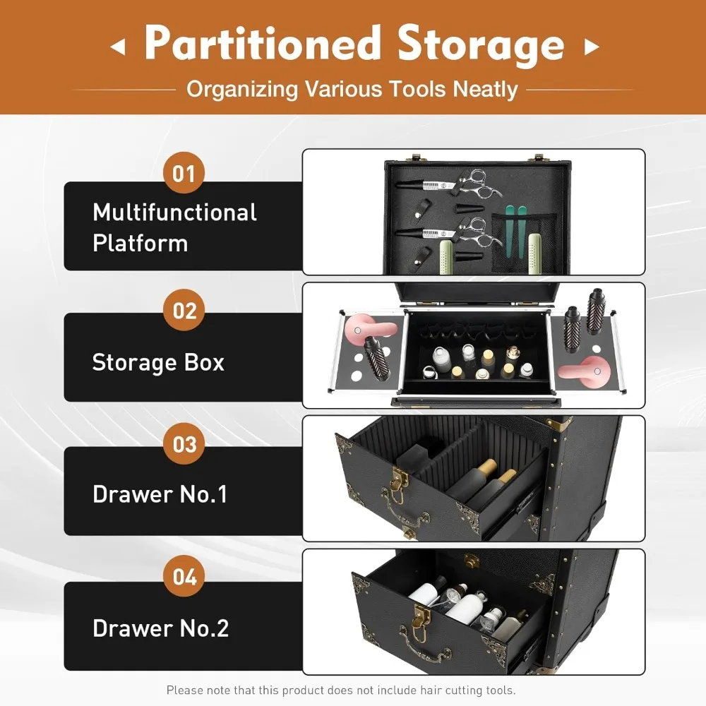 صالون تجميل الأمتعة المتداول قابل للقفل ماكياج قطار عربة المصمم صالون تجميل مستحضرات التجميل الأمتعة السفر المنظم أداة صندوق ل