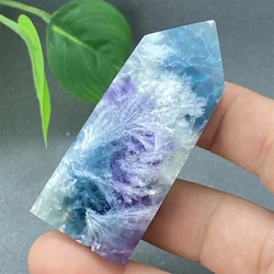 Natural Feather Colored Fluorite Crystal Tower Reiki Meditation Chakra Four Corner Obelisk Home Decor Holiday Gift