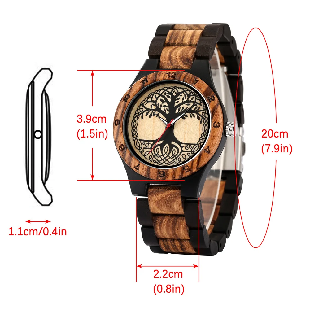 Frauen Holz Uhren Skala Arabischen Ziffern Zebra Holz Armbanduhr Klapp Verschluss Leben Baum Muster Zifferblatt Holz Uhr für Frauen