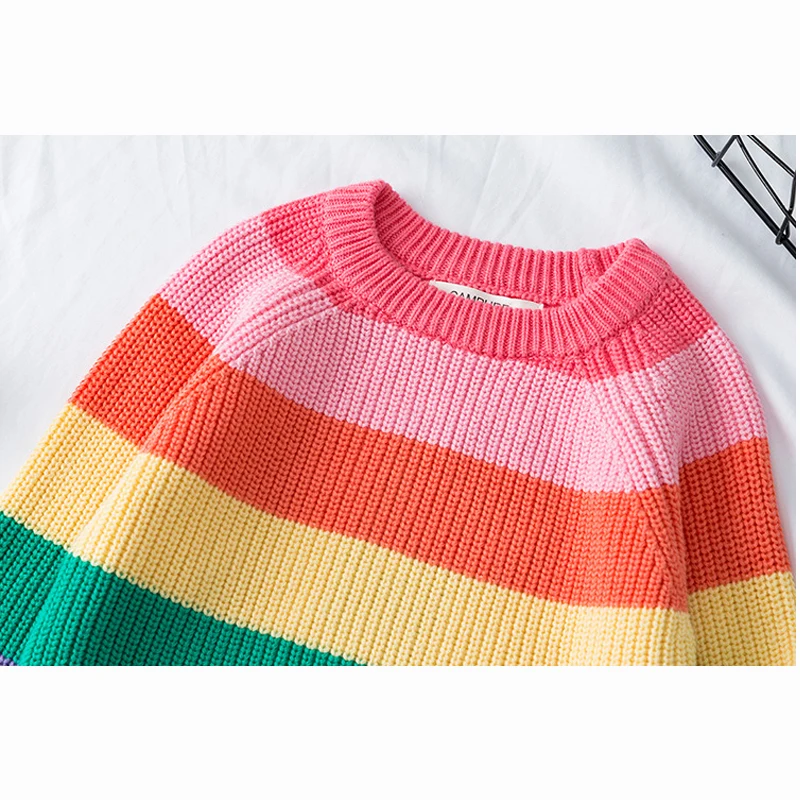 Baby Clothes Children 1-7 Years Children Sweater O-neck Thick Pullover Boy Girl Long Sleeve Loose Knitwear Kids Striped Sweater