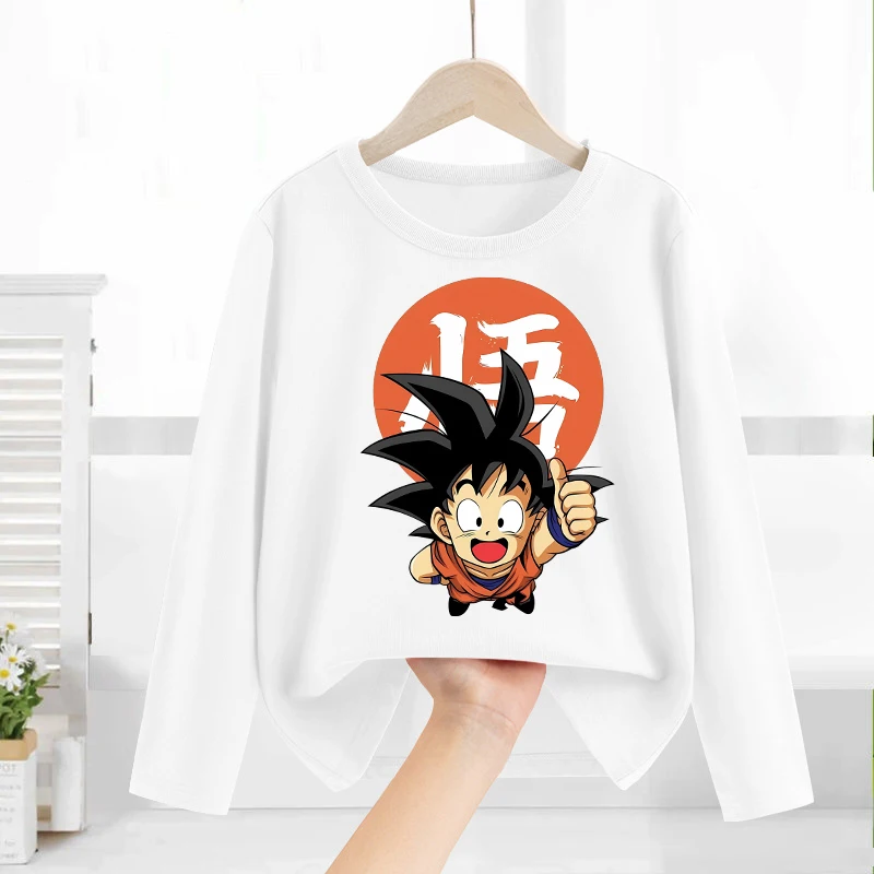 Dragon Ball Long Sleeves Anime Cartoon Tops Base Layer Shirt Boy Goku T-shirt  Fashion Pullover Children Tee Spring Clothes Gift