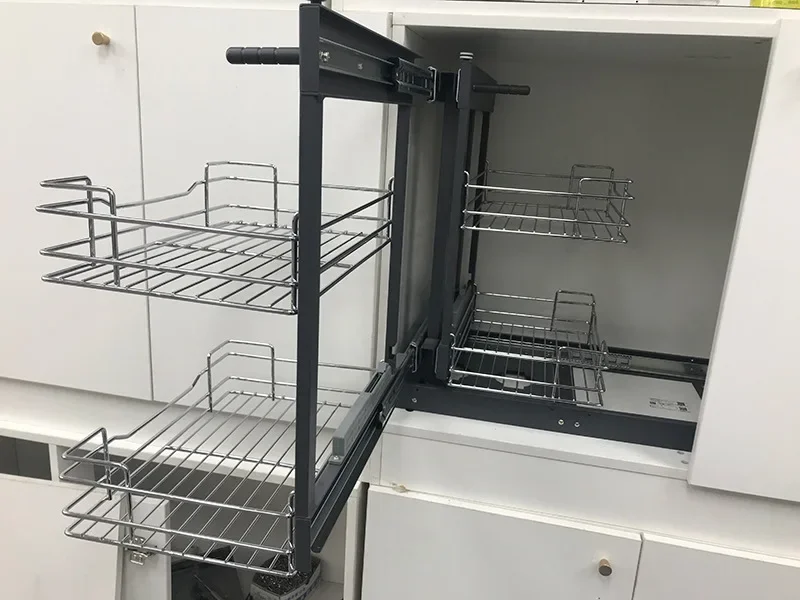 سلة سحب زاوية الخزانة، جميعها يسحب للخارج، سلة توابل من الزجاج المقسى للمطبخ الصغير، رف تخزين بأدراج سلة الأطباق