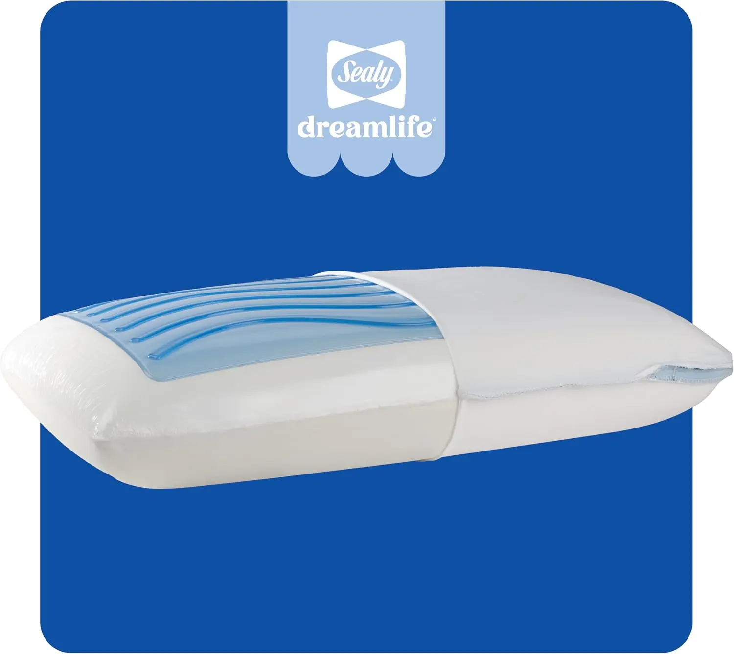 Dreamlife King Size Memory Foam Cooling Pillow with Chill Cooling Gel, Removable Machine-Washable Cover, Made in the USA, White
