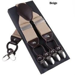 New Men's Suspenders 6clips Fashion Braces Leather Casual Suspensorios Adjustable Belt Strap High Quality Tirantes