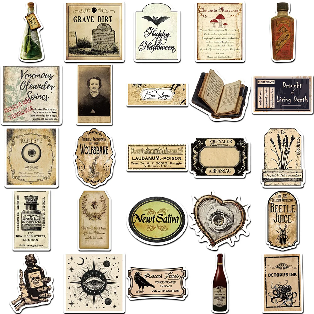 10/30/50Pcs Gothic pharmacist potion sticker For Suitcase Skateboard Laptop Luggage Phone Styling DIY Decal Pegatina