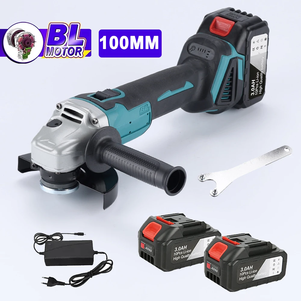 Meuleuse d'angle électrique sans balais 18V, 4 vitesses, Machine de découpe, outil électrique pour le travail du bois, mandrin de 100mm