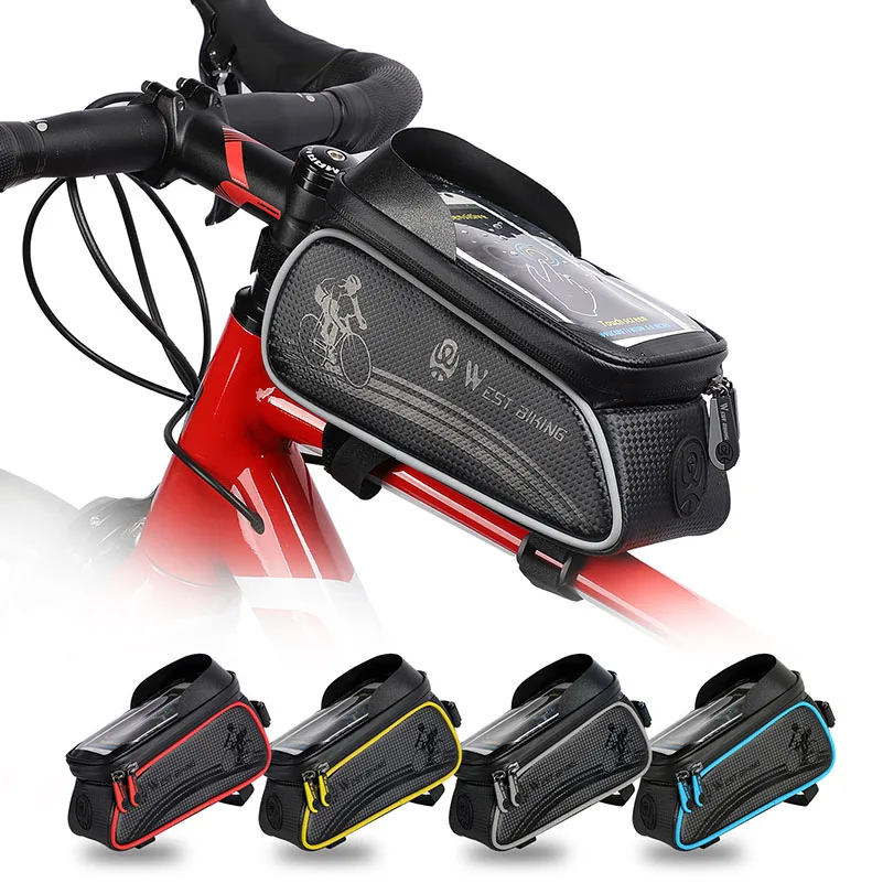 WEST BIKING 6.5 Inches Bicycle Bag Waterproof Cycling Top Front Tube Frame Bag Touch Screen Phone Case Storage MTB Road Bike Bag