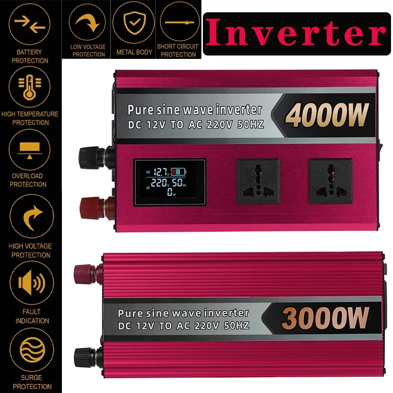 

3000W Pure Sine Wave Inverter 12V/24V/48V/60V/72V High Power LED Display Converter Car Solar Energy Inversor Voltage Converters