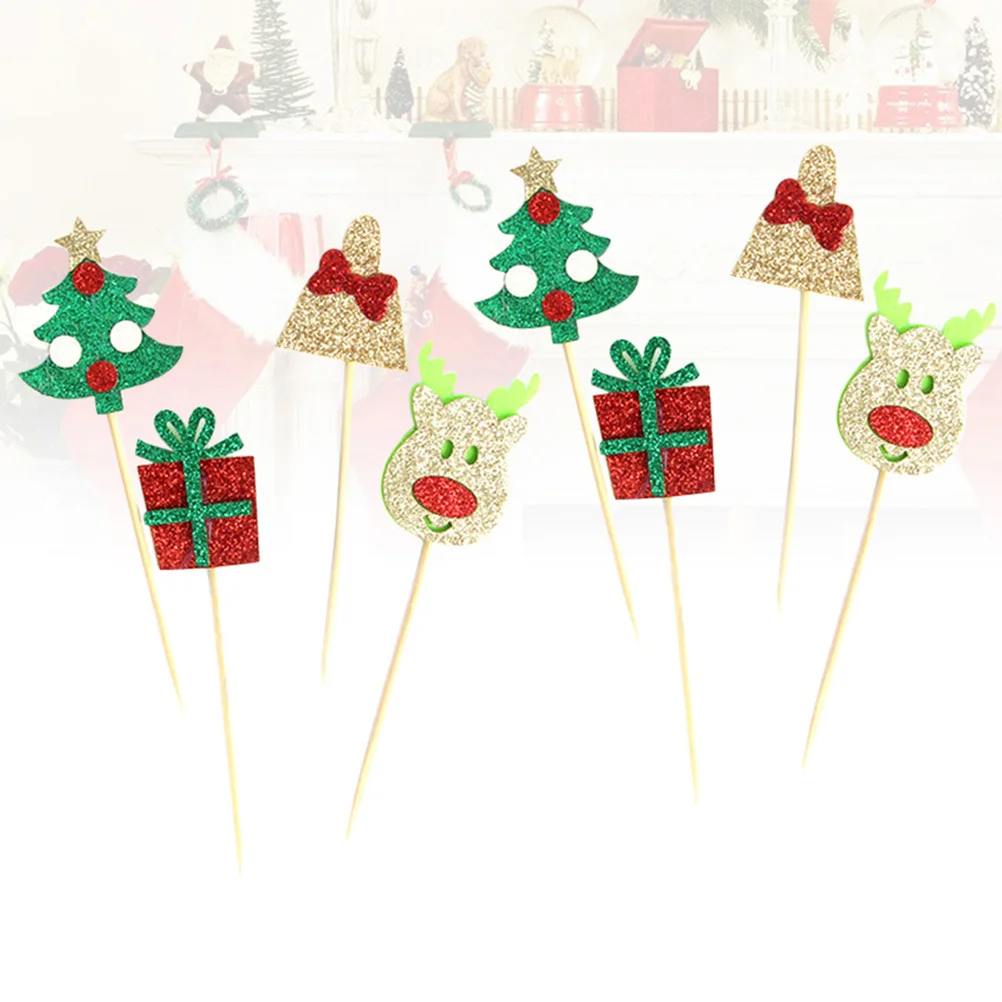

24Pcs Exquisite Christmas Cake Toppers Great Accessory for Cakes Ice Cream Cheese Fruit and Dessert Decorations