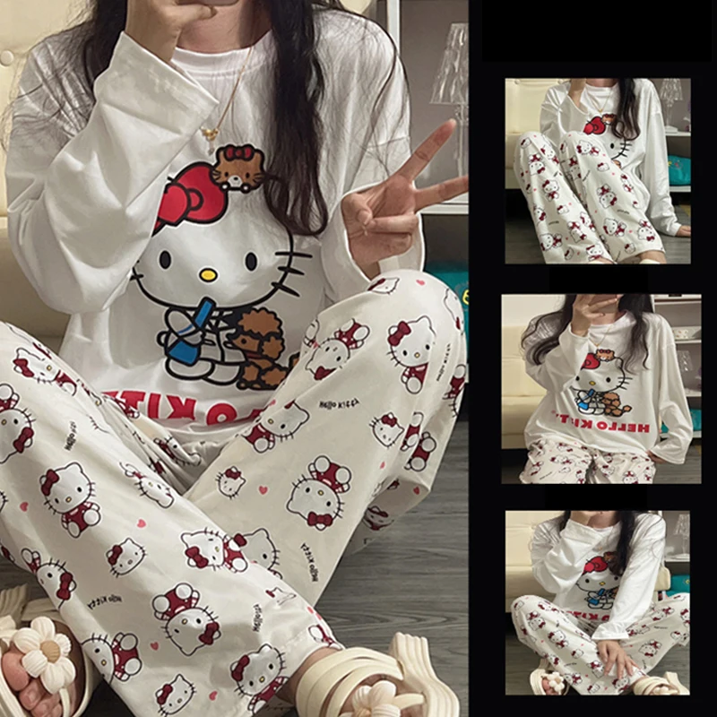 

Kawaii Sanrio, Hello Kitty Пижама полакко аниме мультфильм студенты Осень Зима полиэстер с длинным рукавом для девушек ночное белье подарок