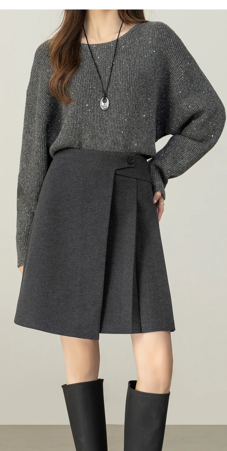 SENTUBILA Damen Kurzer A-Linien-Rock 2026 Winter Neuer Büro- und Freizeitrock mit Hoher Taille und Unregelmäßigem Saum, Einfarbiger Plissierter Rock 154QP3745 – Detail 21