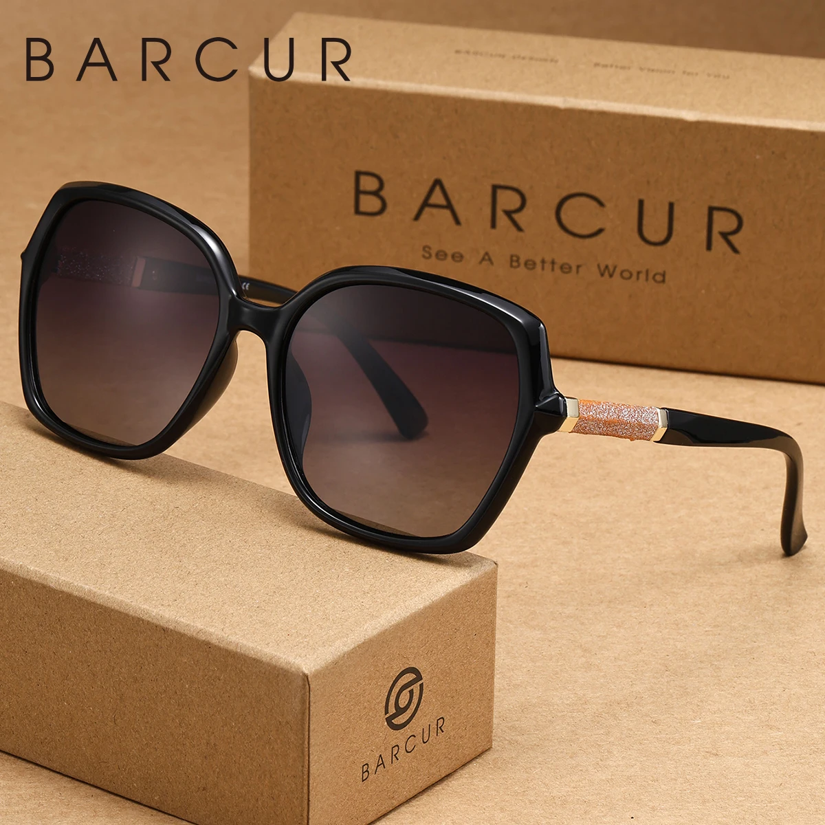 BARCUR Lightweight And Comfortable Large Frame Sunglasses With Face Shaping And Uv Protection Brand Packaging
