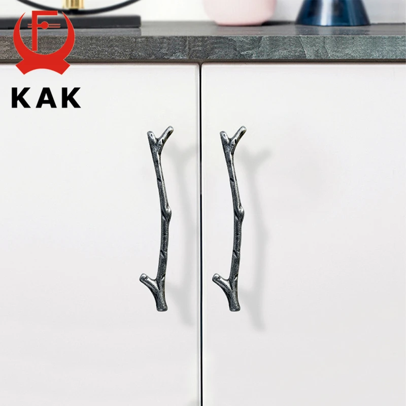 KAK Fashion Tree Branch Furniture Handle 96mm 128mm Black Silver Bronze Kitchen Cabinet Handles Drawer Knobs Door Pulls Hardware