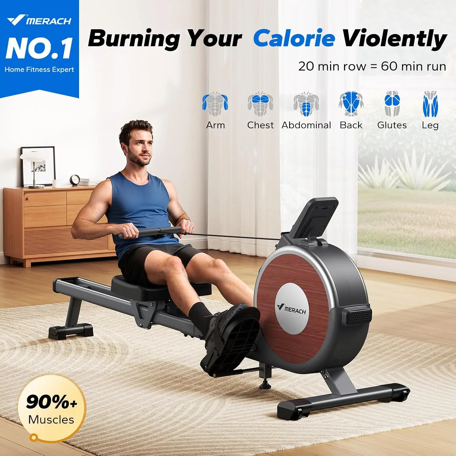 Rowing Machines for Home, Magnetic Rowing Machine with 16 Levels, Rower Machine of Quiet Resistance, Dual Slide Rail with Max 35