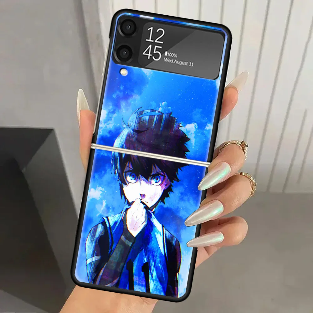 Blue Lock Football Anime Hard PC Phone Case For Samsung Galaxy Z Flip 6 5 4 3 Black Cover ZFlip6 Flip5 Flip4 5G Foldable Print C