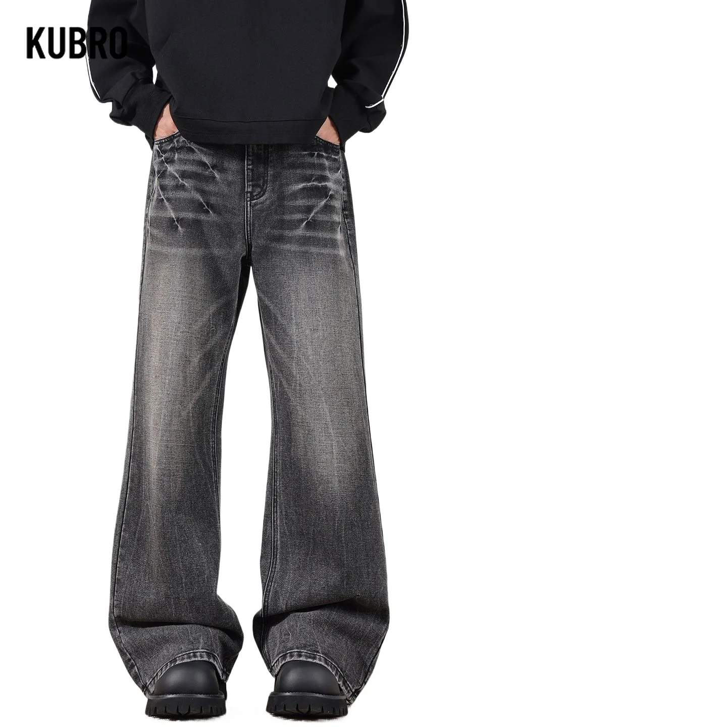 

Американские ретро потрескавшиеся потертые расклешенные джинсы в форме молнии Свободные джинсы High Street для мужчин и женщин Мужские брюки