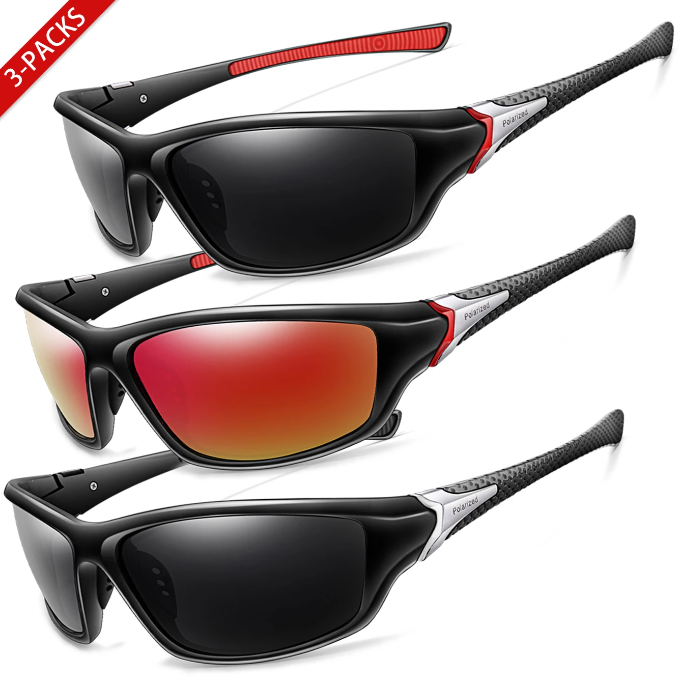 3-teilige polarisierte Angel-Sonnenbrille für Damen und Herren, Outdoor-Reiten, Radfahren, Laufen, Wandern, klassische Schutzbrille, UV400-Schutz
