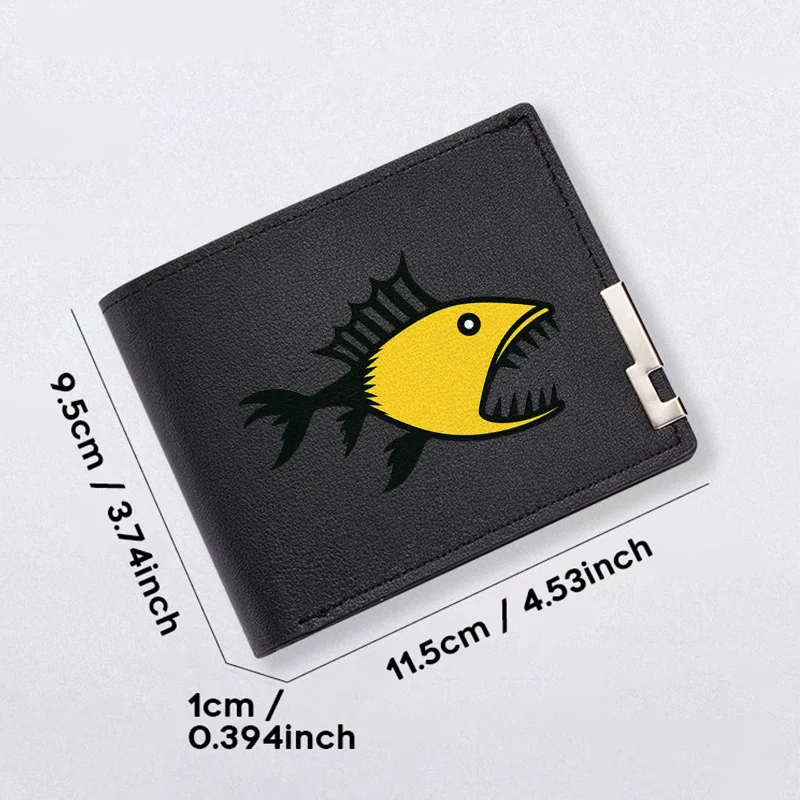 Yellow Fish Design PU Leather Wallet Minimalist Business Style Compact Men's Wallet Durable Lightweight Everyday Use