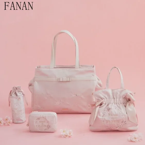 

Ladies Casual Handbags Japanese Style 2025 New Satin Embroidery Cute Bow Fixed Portable Shoulder Crossbody Bags for Women
