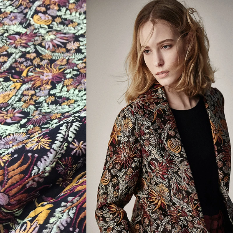 Jacquard Fabric Heavy Industry Embroidery Fashion Brocade Fabric High-end Suit Wind Coat Jacket Crisp Cloth by the Yard