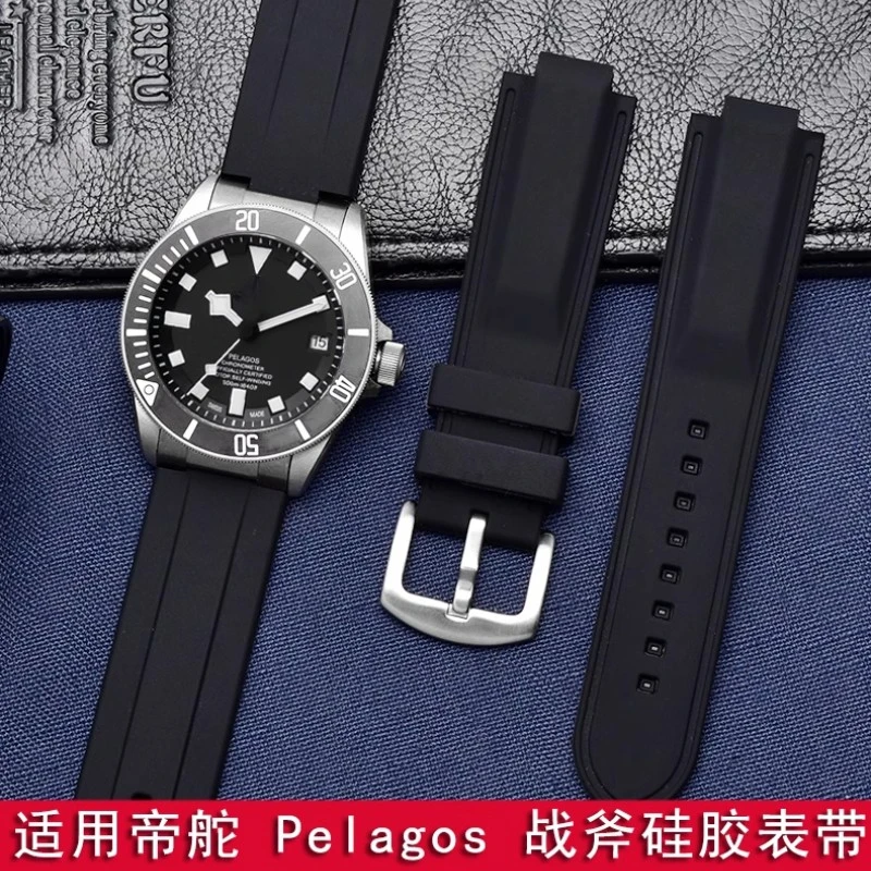 22-12mm Convex Soft Silicone Watch Strap for Tudor Pelagos 25500 25600 Waterproof Rubber WatchBand Men steel buckle accessories