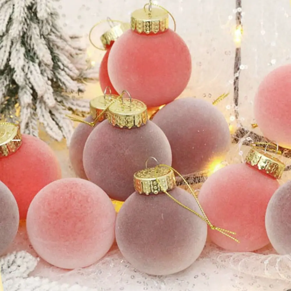 12 Uds. De bolas de Navidad flocadas de 6cm, adorno para Festival, colgante de bola de Navidad para mascotas, decoración colgante redonda reutilizable para árbol de Navidad